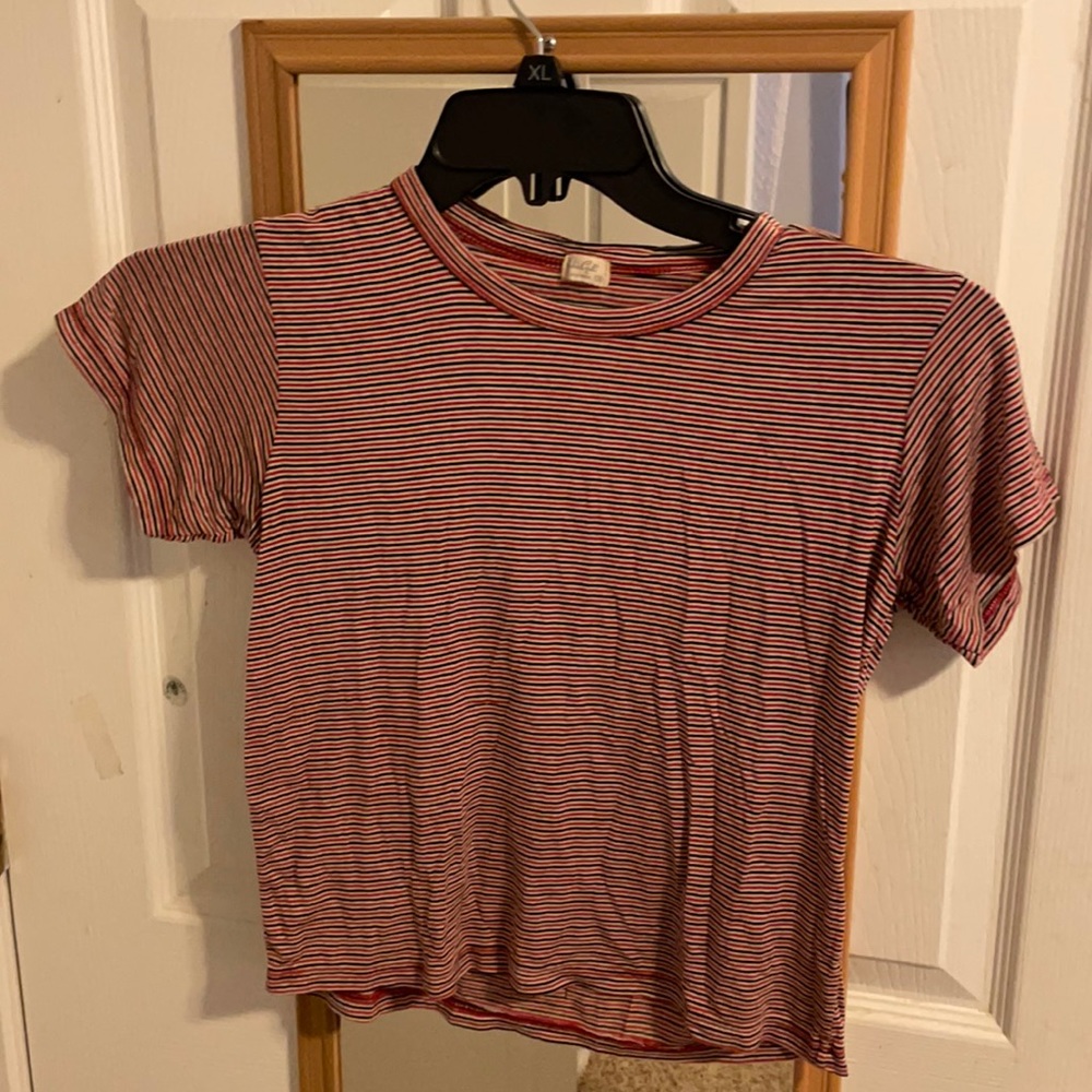 Small, red, black and white striped t shirt